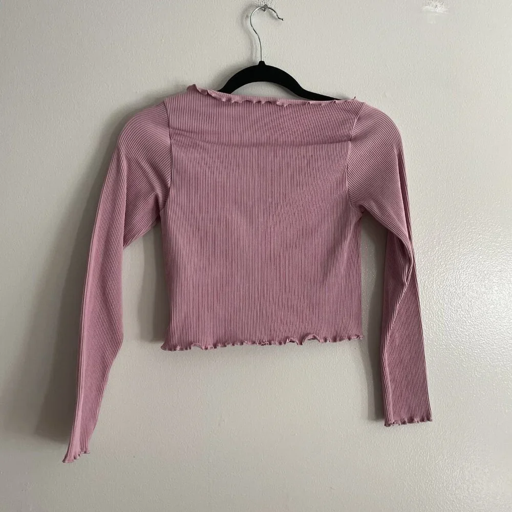 BDG Urban Outfitters Women L Pink Ribbed Y2K Seamless Elise Long Sleeve Crop Top